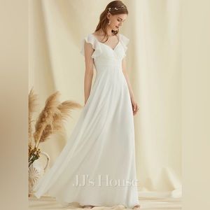 A-line V neck flutter sleeves wedding dress NWT
